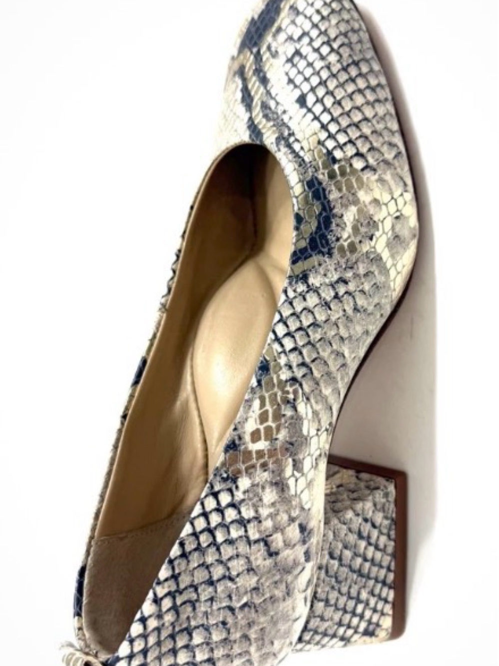 Snake-Print Block Heel Pump in Neutral Tones